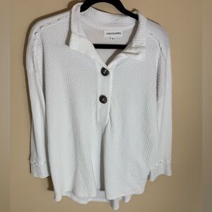 Neon buddha tunic top white waffle knit buttons size M